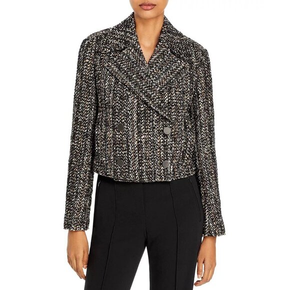 New Theory Sargent Wool Blend Tweed Jacket Black Beige 12 $495 - Picture 1 of 9